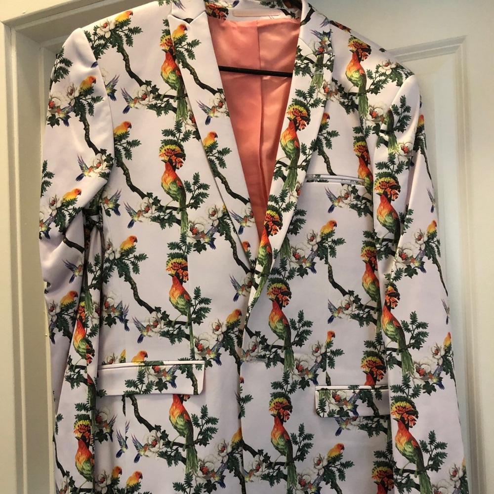 Men’s formal blazer. White with bird pattern. ASOS